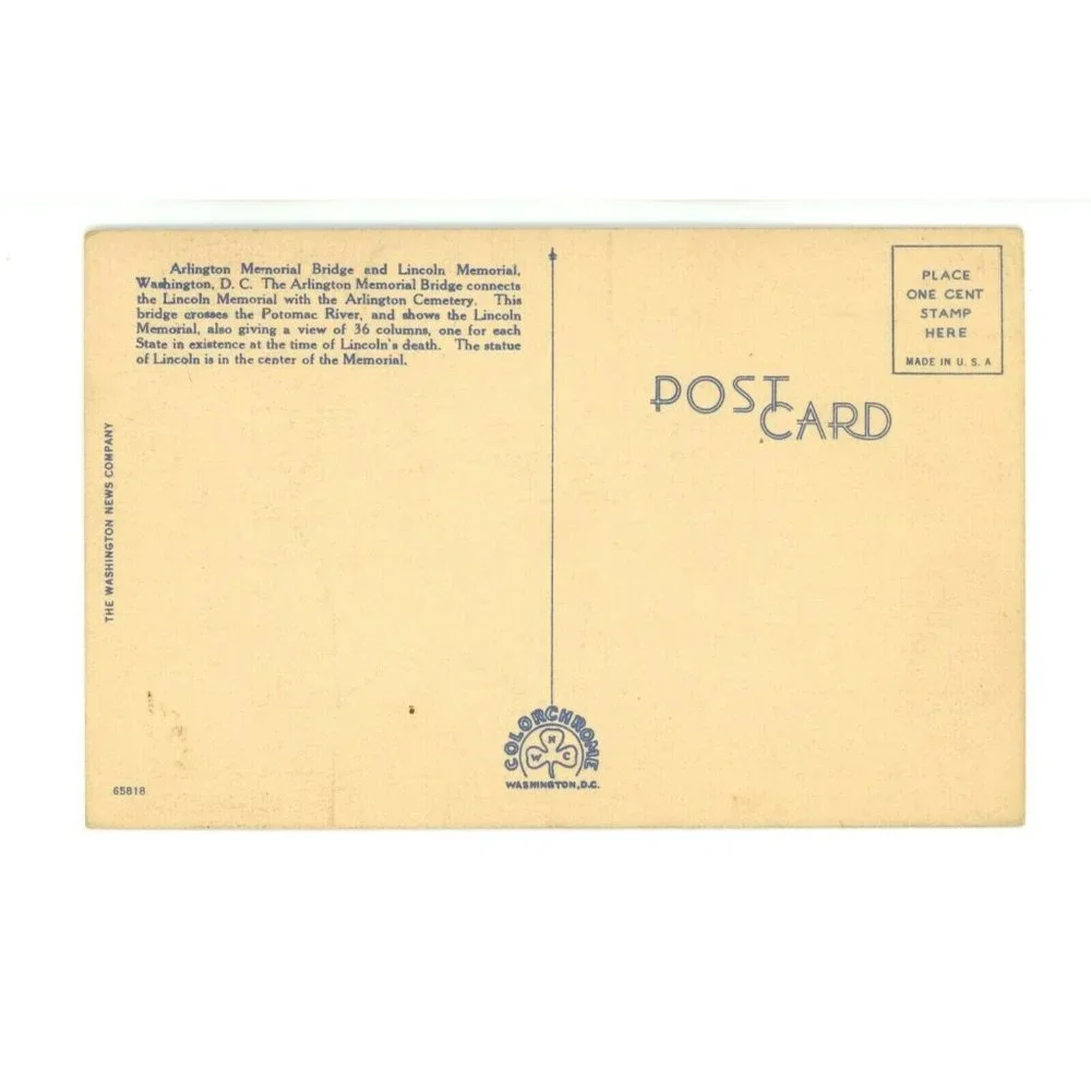 Vintage Postcard Washington DC Lincoln Memorial Arlington Memorial Bridge USA‎
